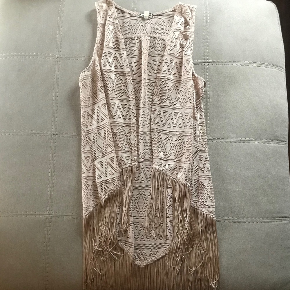 Women’s taupe fringe cardigan